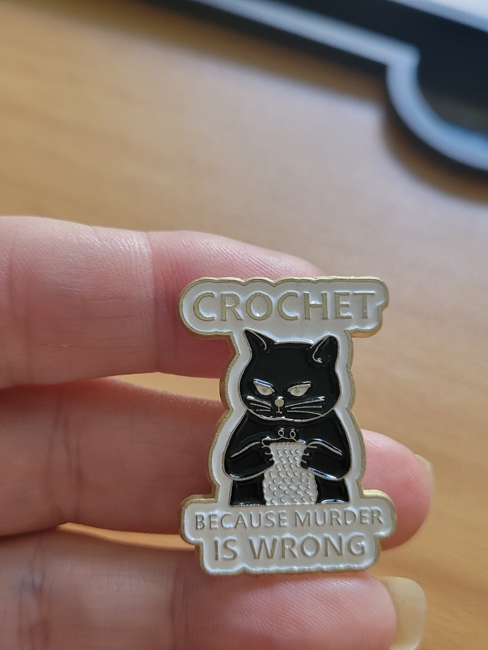 🍁NEW🍁Crochet Cat Enamel Pin - Black Crochet Cat Design